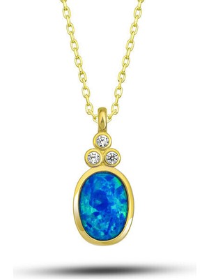 Gold  Opal Taşlı 925 Ayar Gümş Kadın Kolye