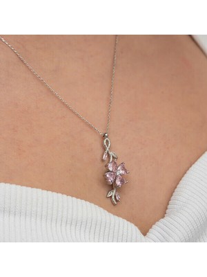 Pembe Çiçek 925 Ayar Gümüş Kadın Kolye