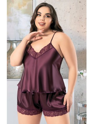 Iç Giyim Miss Laris Saten Büyük Beden Şortlu Gecelik Takım