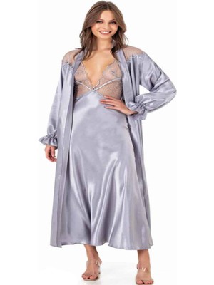 Iç Giyim Moongirl Saten Uzun Ikili Gecelik Takım