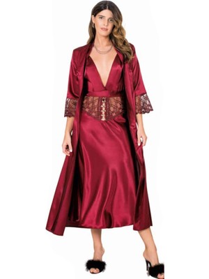 Iç Giyim Moongirl Saten Uzun Ikili Gecelik Takım