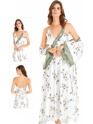 Iç Giyim Moongirl Saten Uzun Ikili Gecelik Takım