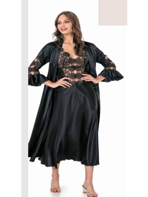 Iç Giyim Moongirl Saten Uzun Ikili Gecelik Takım