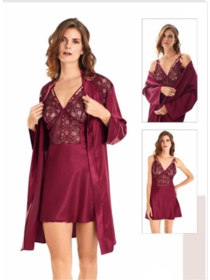 Iç Giyim Moongirl Saten Kısa Ikili Gecelik Takım