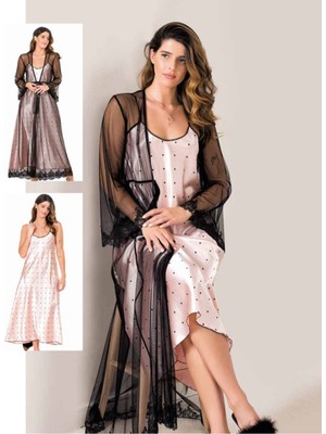 Iç Giyim Moongirl Saten Uzun Ikili Gecelik Takım