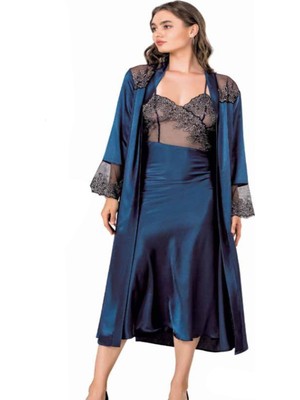 Iç Giyim Moongirl Saten Uzun Ikili Gecelik Takım