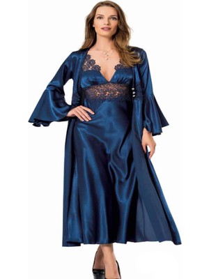 Iç Giyim Moongirl Saten Uzun Ikili Gecelik Takım