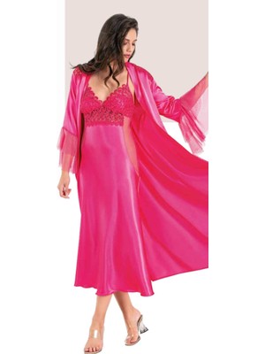 Iç Giyim Moongirl Saten Uzun Ikili Gecelik Takım