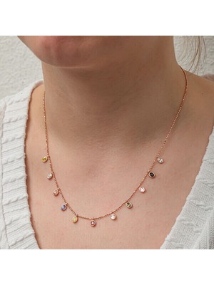 Renkli Oval Taşlı Şans Çiçek 925 Ayar Gümüş Kadın Kolye