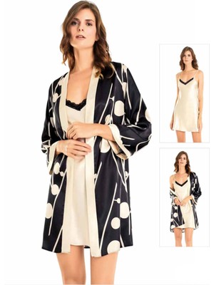 Iç Giyim Moongirl Saten Kısa Ikili Gecelik Takım