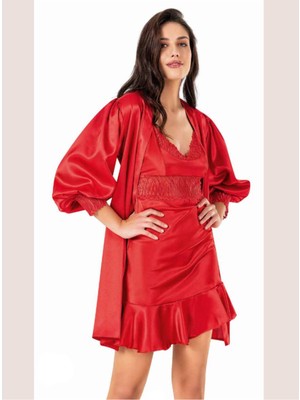 Iç Giyim Moongirl Saten Kısa Ikili Gecelik Takım