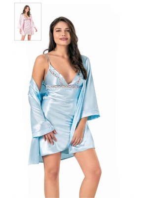 Iç Giyim Moongirl Saten Kısa Ikili Gecelik Takım