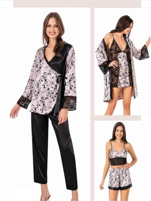 Iç Giyim Moongirl Saten Gecelik Set Takım