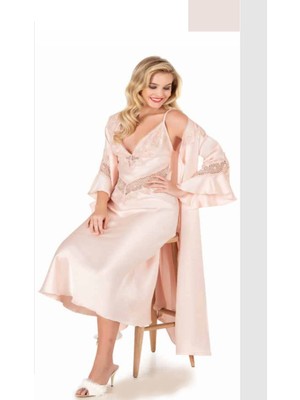 Iç Giyim Moongirl Saten Uzun Ikili Gecelik Takım