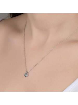  Taşlı Damla  Tek Taş 925 Ayar Gümüş Kolye