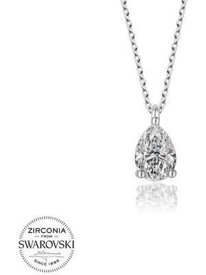  Taşlı Damla  Tek Taş 925 Ayar Gümüş Kolye