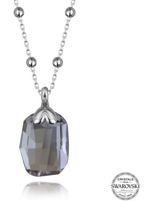  Crystal Taşlı Baget  Top  Zincir 925 Ayar Gümüş Kolye