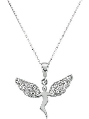 Zirkon Taşlı Melek  925 Ayar Gümüş Kolye