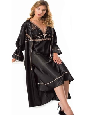 Iç Giyim Moongirl Saten Uzun Ikili Gecelik Takım