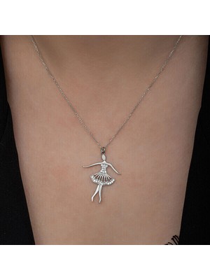 Balerin Zirkon Taşlı 925 Ayar Gümüş Kadın Kolye