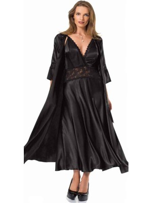 Iç Giyim Moongirl Saten Uzun Ikili Gecelik Takım