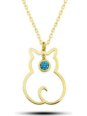 Mart Ayı Dogum Taşı Kedi 925 Ayar Gümüş Kadın Kolye