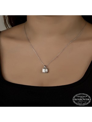  Crystal Taşlı  Baget 925 Ayar Gümüş Kolye