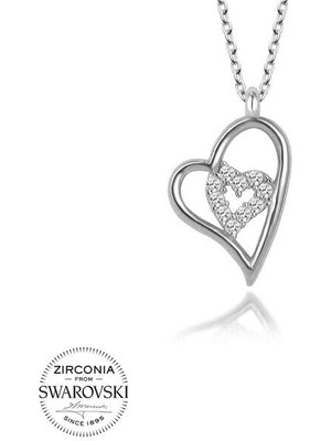  Taşlı  Kalp 925 Ayar Gümüş Kolye