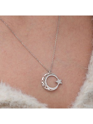 Ay Yıldız 925 Ayar Gümüş Kadın Kolye