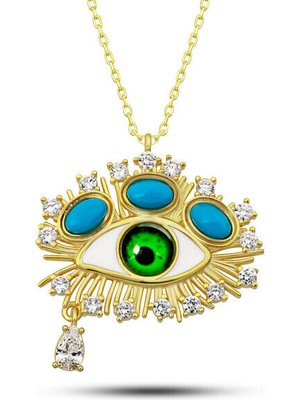 Gold Gözyaşı Damlası Koruyucu Bakış 925 Ayar Gümüş Kadın Kolye