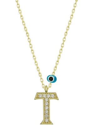 T Harfi Gold 925 Ayar Gümüş Kadın Kolye