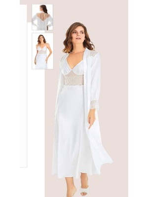 Iç Giyim Moongirl Saten Uzun Ikili Gecelik Takım