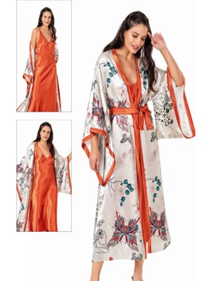 Iç Giyim Moongirl Saten Uzun Ikili Gecelik Takım