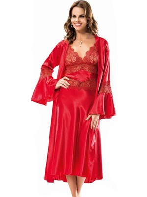 Iç Giyim Moongirl Saten Uzun Ikili Gecelik Takım