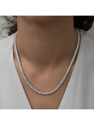 Su Yolu Beyaz Taşlı 4 mm 925 Ayar Gümş Kadın Kolye