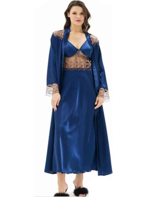 Iç Giyim Moongirl Saten Uzun Ikili Gecelik Takım