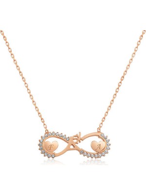 Rose Kalpli Sonsuz Kişiye Özel 925 Ayar Gümüş Kolye