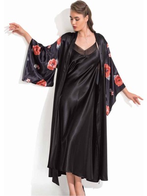 Iç Giyim Moongirl Saten Uzun Ikili Gecelik Takım