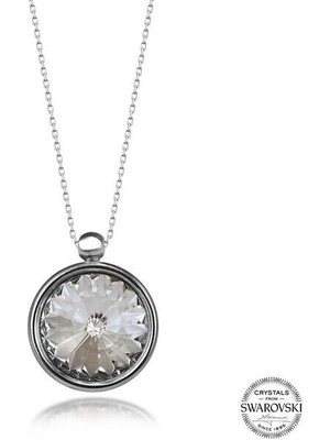  Crystal Taşlı  Çerçeveli 925 Ayar Gümüş Kolye