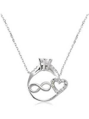 Sonsuzluk Tek Taş Kalbim 925 Ayar Gümüş Kolye