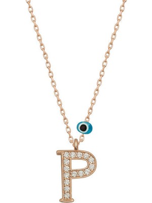 P Harfi Rose  925 Ayar Gümüş Kadın Kolye