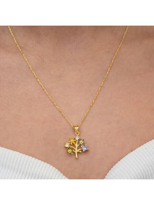 Gold Hayatağacı  Zirkon Taşlı 925 Ayar Gümüş Kadın Kolye