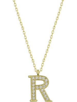 R Harfi Gold 925 Ayar Gümüş Kadın Kolye