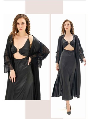 Iç Giyim Moongirl Saten Uzun Ikili Gecelik Takım