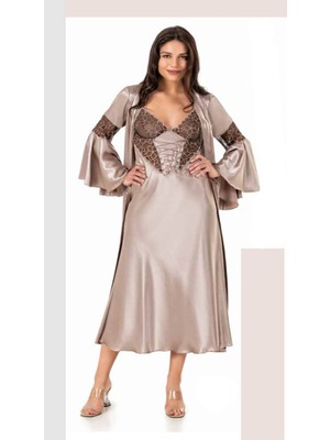 Iç Giyim Moongirl Saten Uzun Ikili Gecelik Takım