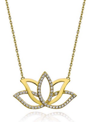Gold Lotus Zirkon Taşlı 925 Ayar Gümş Kadın Kolye