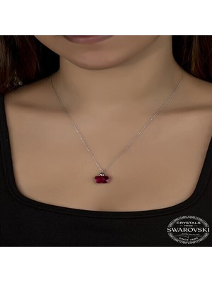  Crystal Taşlı Fuşya Papatya 925 Ayar Gümüş Kolye
