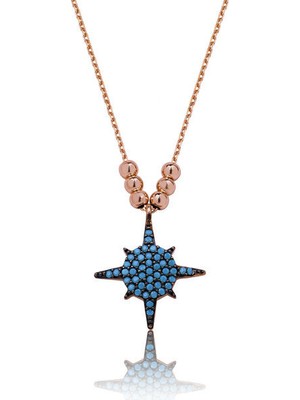 Firuze Taşlı Kutup Yıldızı 925 Ayar Gümüş Kolye