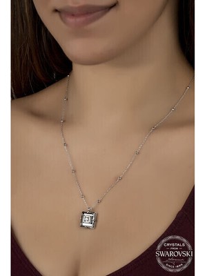  Crystal Taşlı  Top Zincir Siyah Elmas 925 Ayar Gümüş Kolye