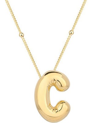 C Harfi Balon Gold  925 Ayar Gümüş Kadın Kolye
